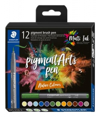 Ecsetirón készlet, STAEDTLER "Pigment brush 371", 12 különböző természeti szín